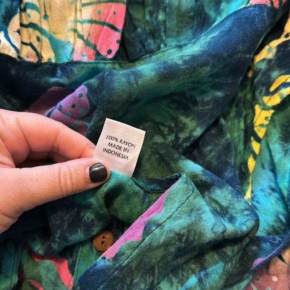 Vintage Inspired 90s Print Tie-Dye Green Pink Seashell Mini Dress Size Large - Picture 9 of 9